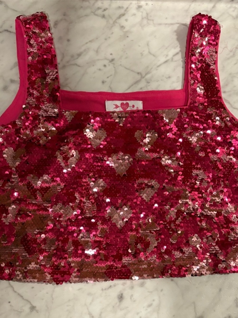 Budd Love Sequin Crop Top in Pink & Red Size Small Like New
